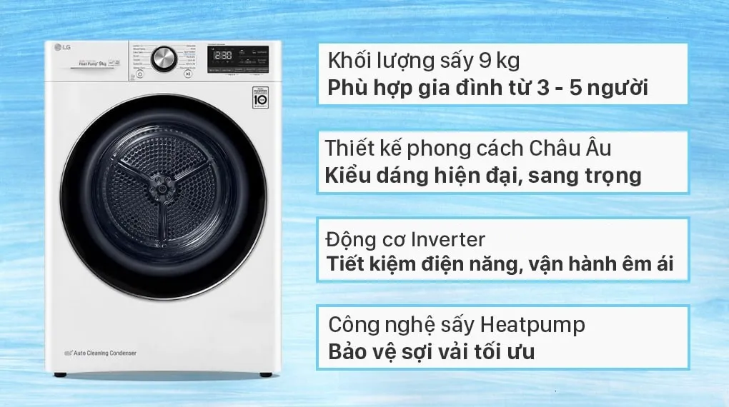máy sấy LG 9 Kg DVHP09W