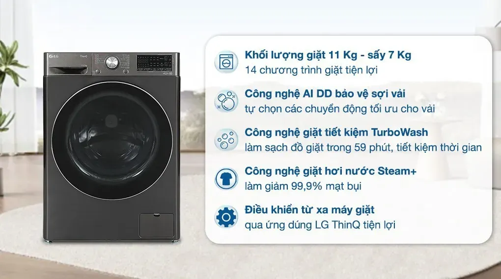 Máy giặt sấy LG Inverter giặt 11 kg - sấy 7 kg FV1411H3BA
