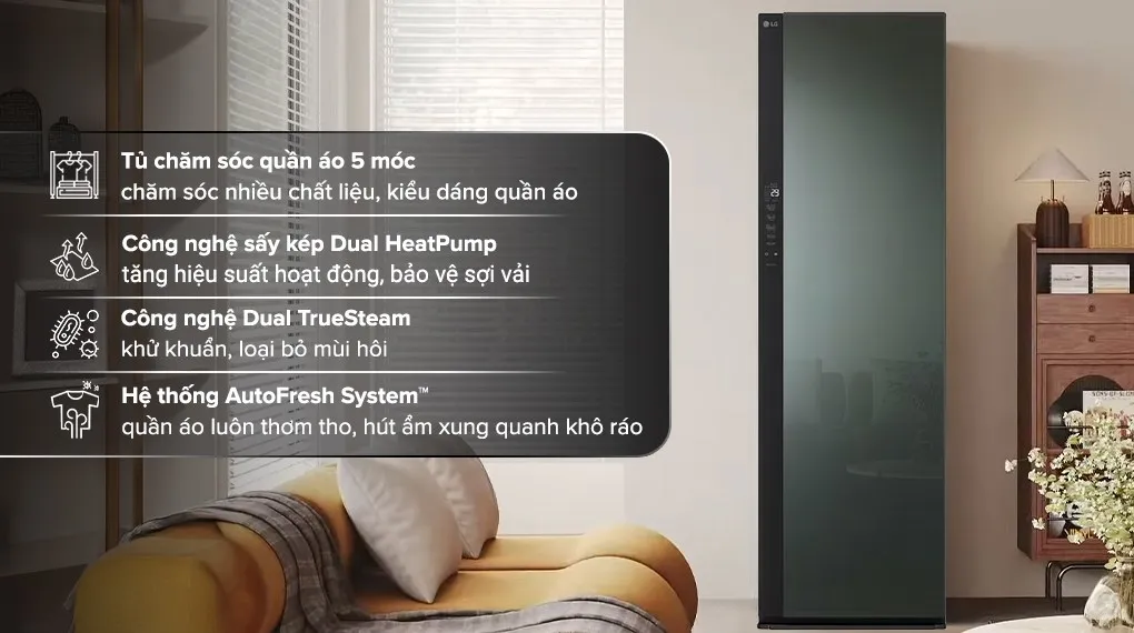 Tủ chăm sóc quần áo LG Styler 5 móc xanh SC5MNR4G
