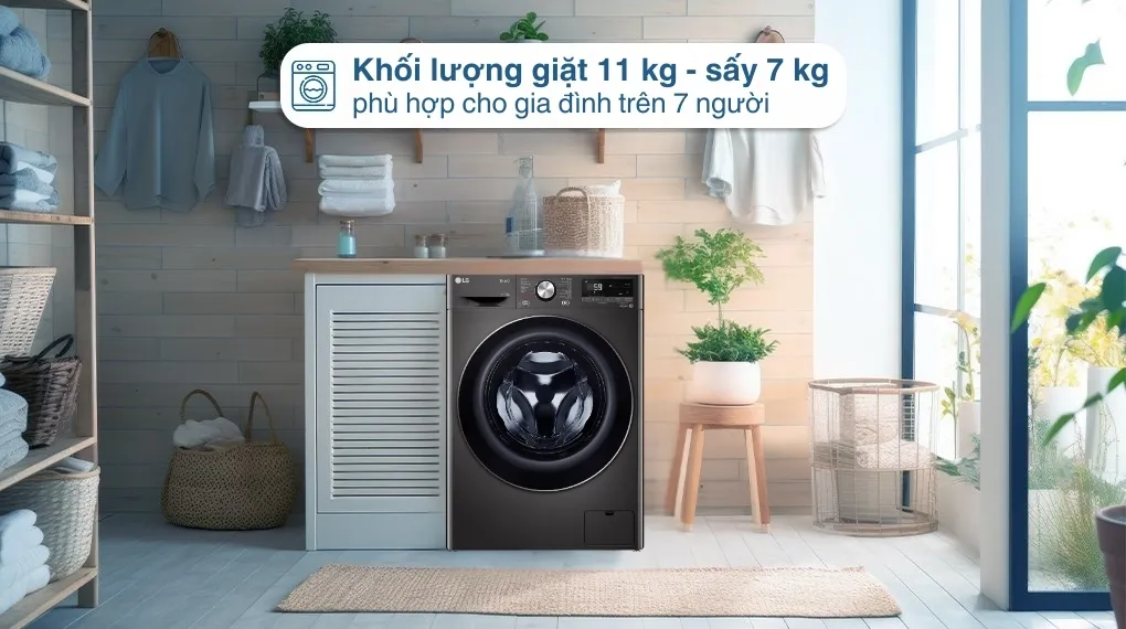 Máy giặt sấy LG Inverter giặt 11 kg - sấy 7 kg FV1411D4B 